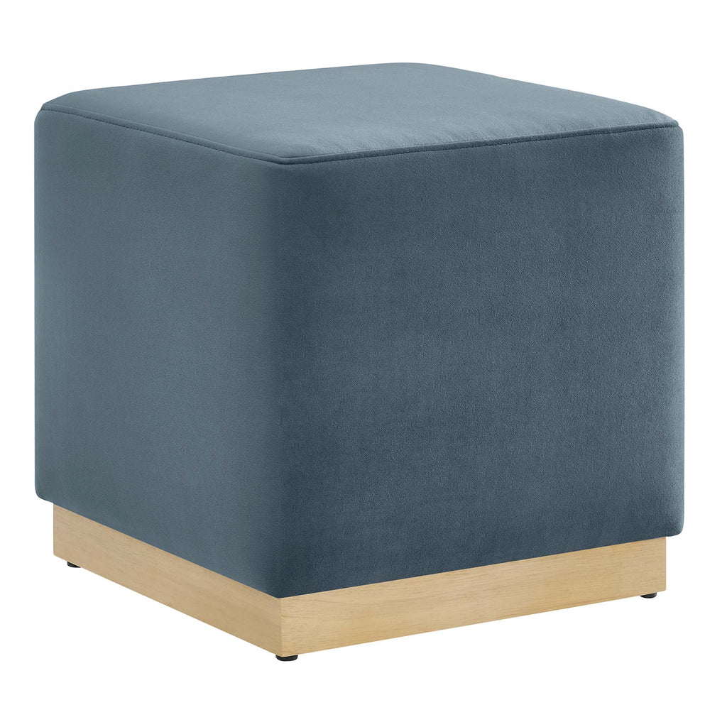 Tilden 17" Square Performance Velvet Upholstered Ottoman - Cadet Blue Natural