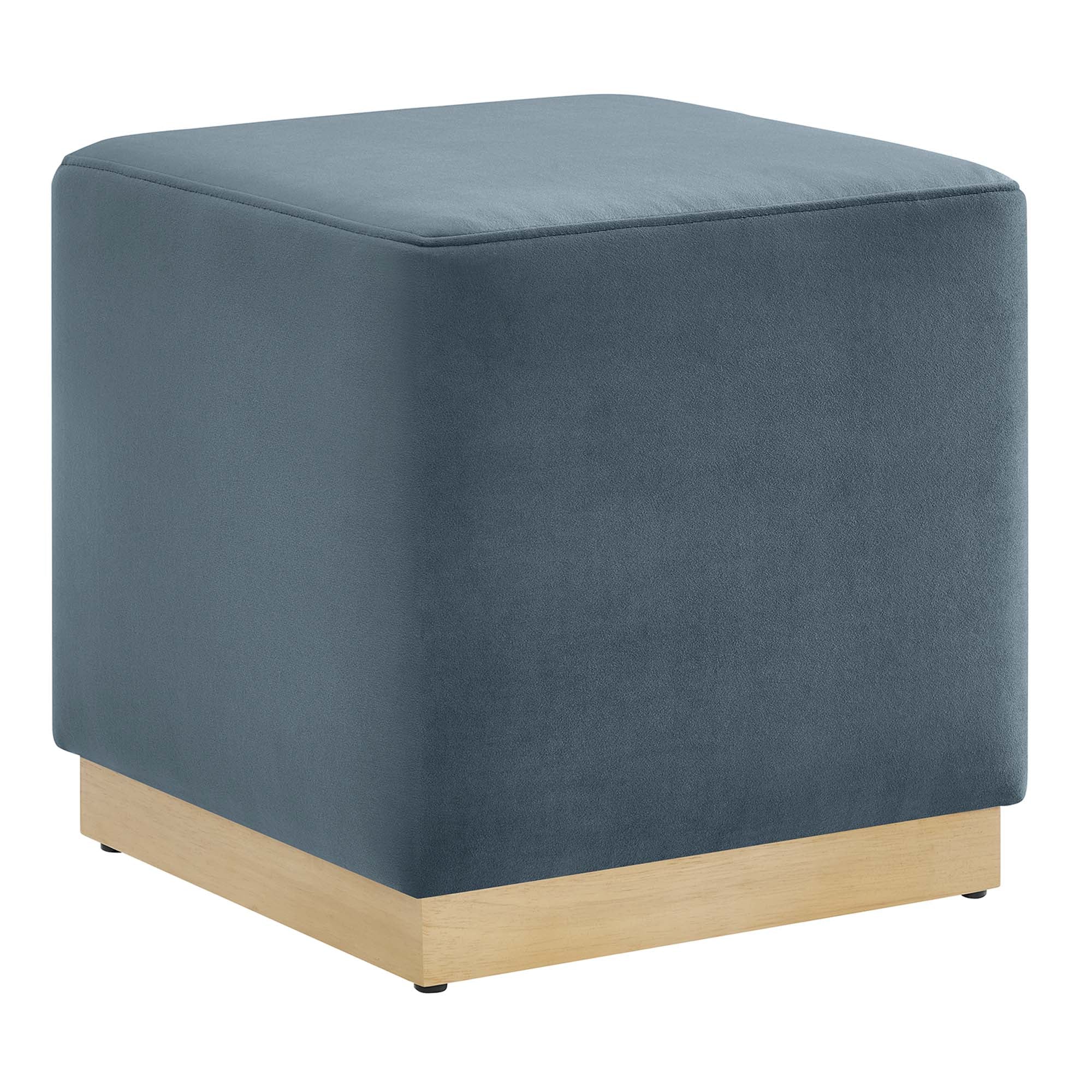 Tilden 17" Square Performance Velvet Upholstered Ottoman - Cadet Blue Natural