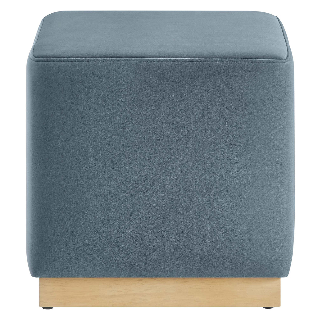 Tilden 17" Square Performance Velvet Upholstered Ottoman - Cadet Blue Natural