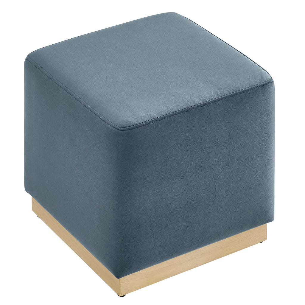 Tilden 17" Square Performance Velvet Upholstered Ottoman - Cadet Blue Natural