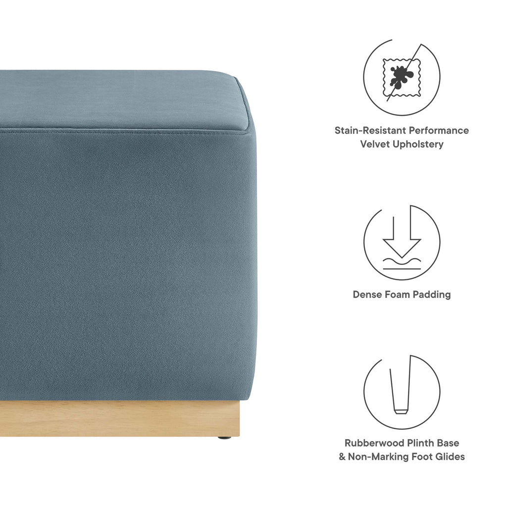 Tilden 17" Square Performance Velvet Upholstered Ottoman - Cadet Blue Natural