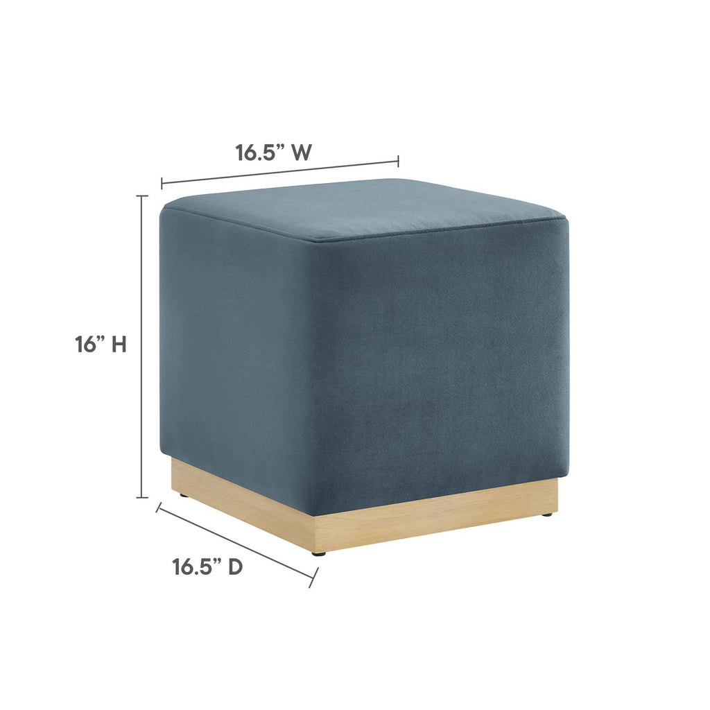 Tilden 17" Square Performance Velvet Upholstered Ottoman - Cadet Blue Natural