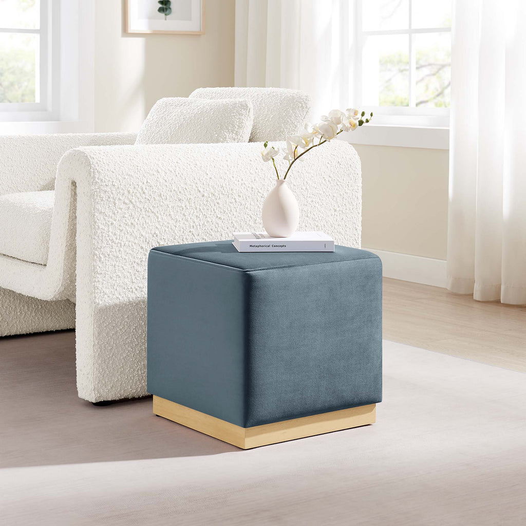 Tilden 17" Square Performance Velvet Upholstered Ottoman - Cadet Blue Natural