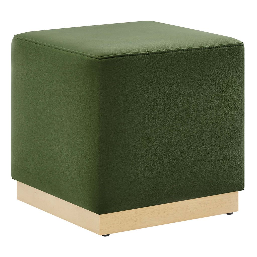 Tilden 17" Square Performance Velvet Upholstered Ottoman - Moss Green Natural