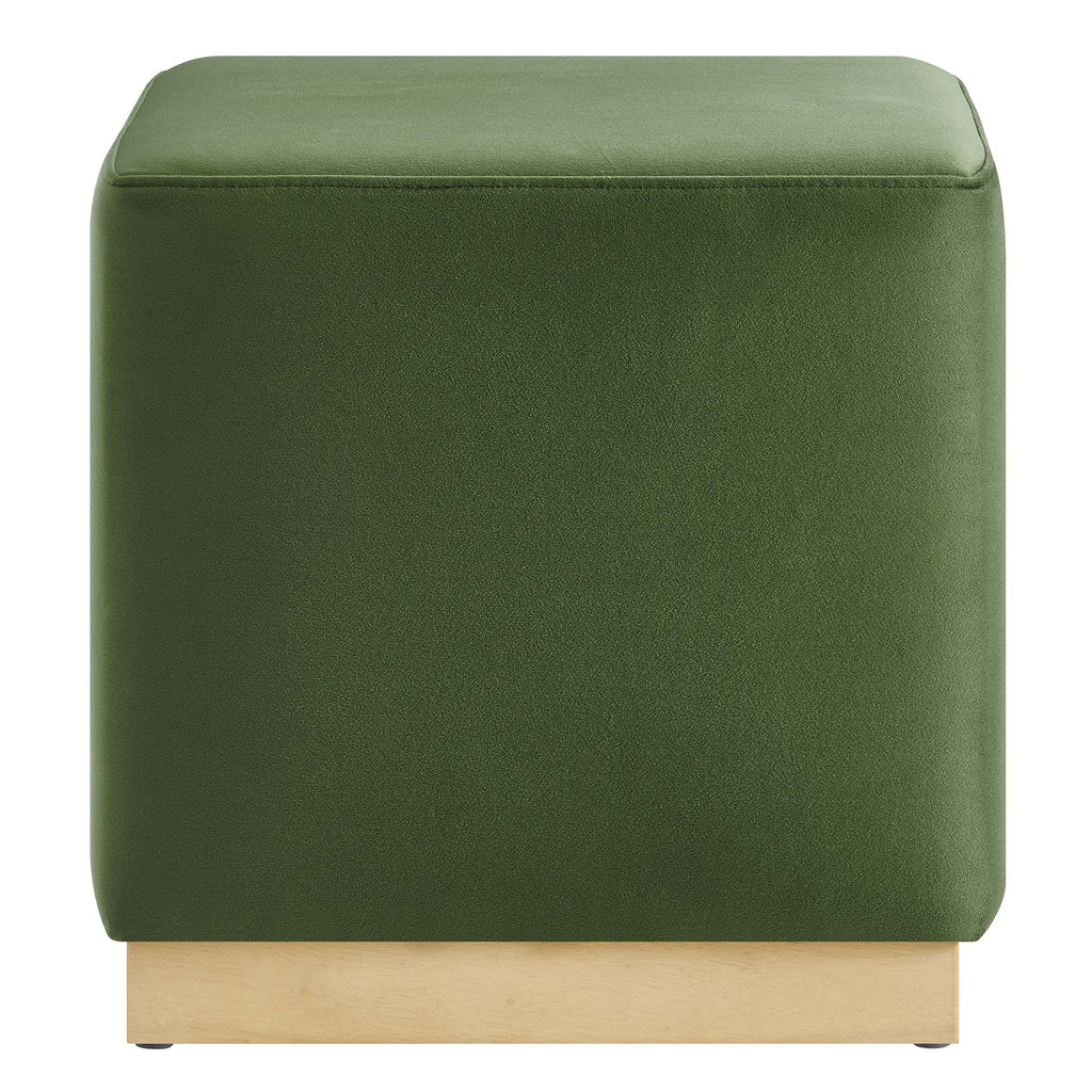 Tilden 17" Square Performance Velvet Upholstered Ottoman - Moss Green Natural