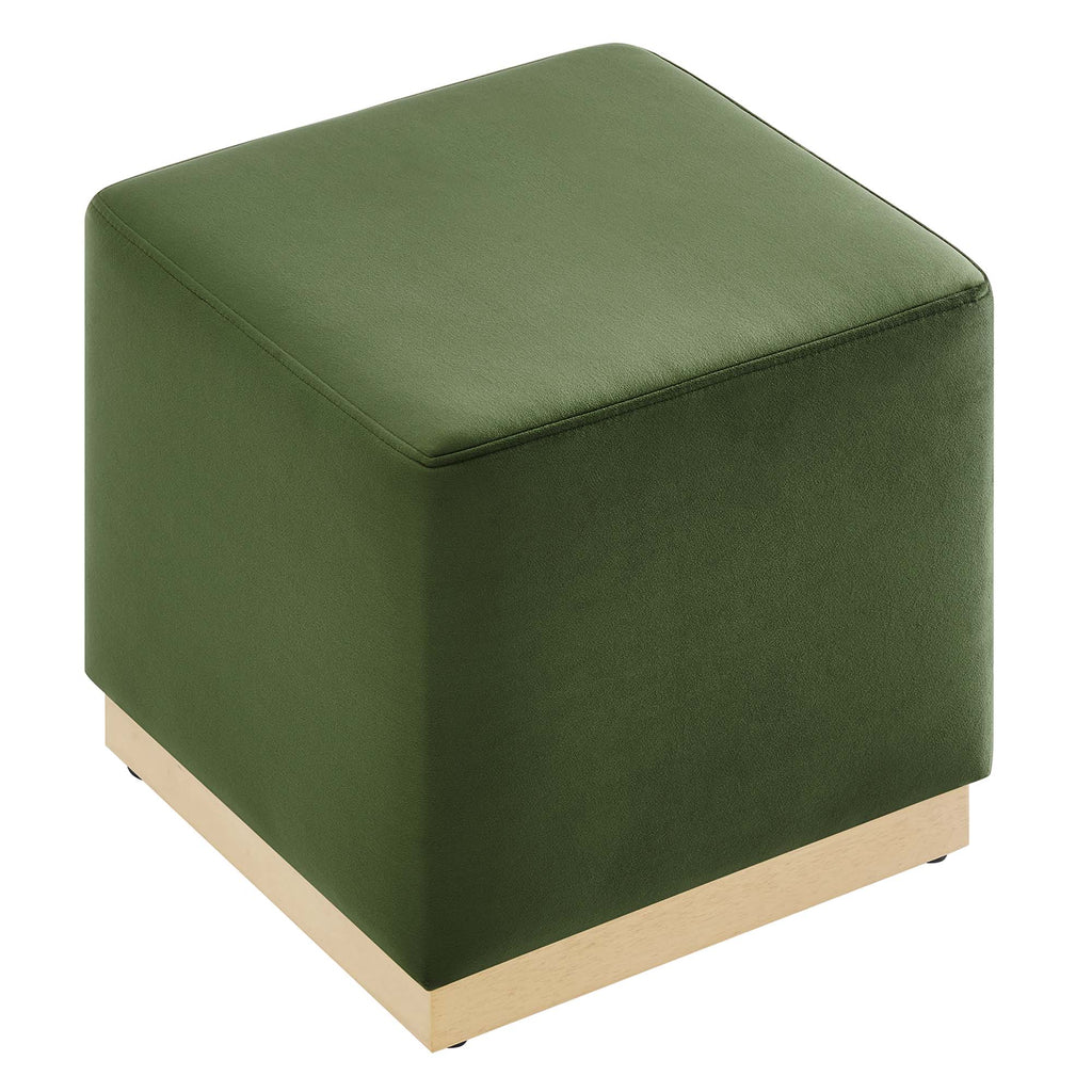 Tilden 17" Square Performance Velvet Upholstered Ottoman - Moss Green Natural
