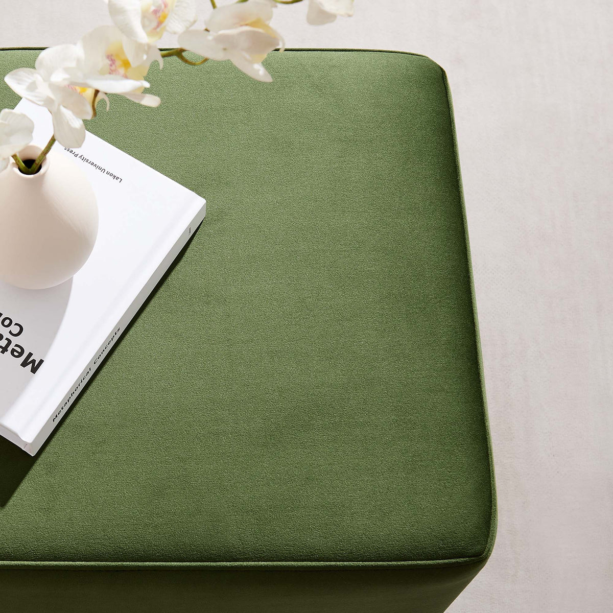 Tilden 17" Square Performance Velvet Upholstered Ottoman - Moss Green Natural