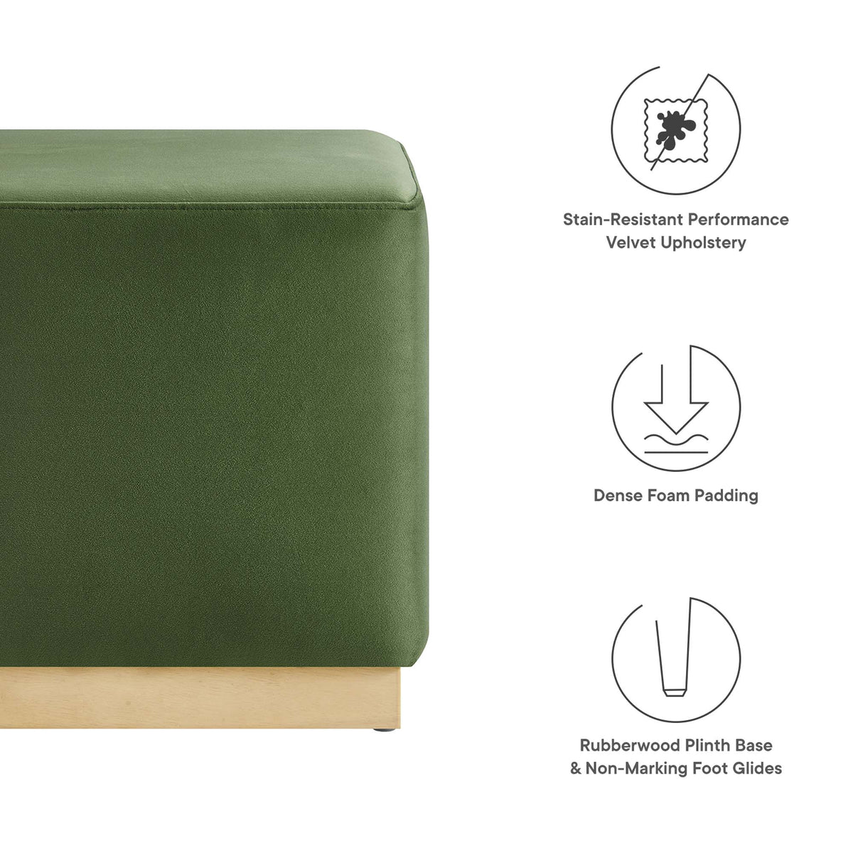Tilden 17" Square Performance Velvet Upholstered Ottoman - Moss Green Natural