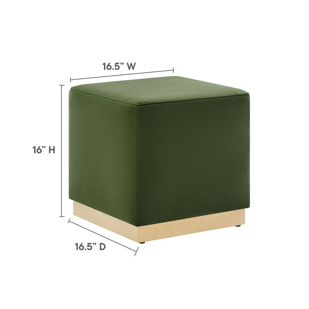 Tilden 17" Square Performance Velvet Upholstered Ottoman - Moss Green Natural