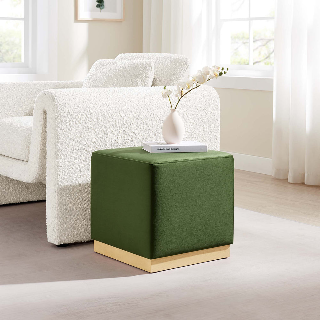 Tilden 17" Square Performance Velvet Upholstered Ottoman - Moss Green Natural