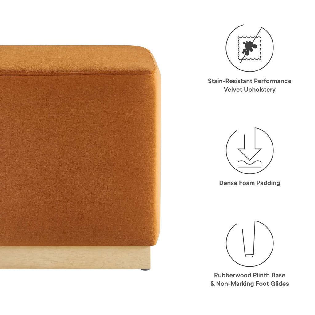 Tilden 17" Square Performance Velvet Upholstered Ottoman - Rust Natural