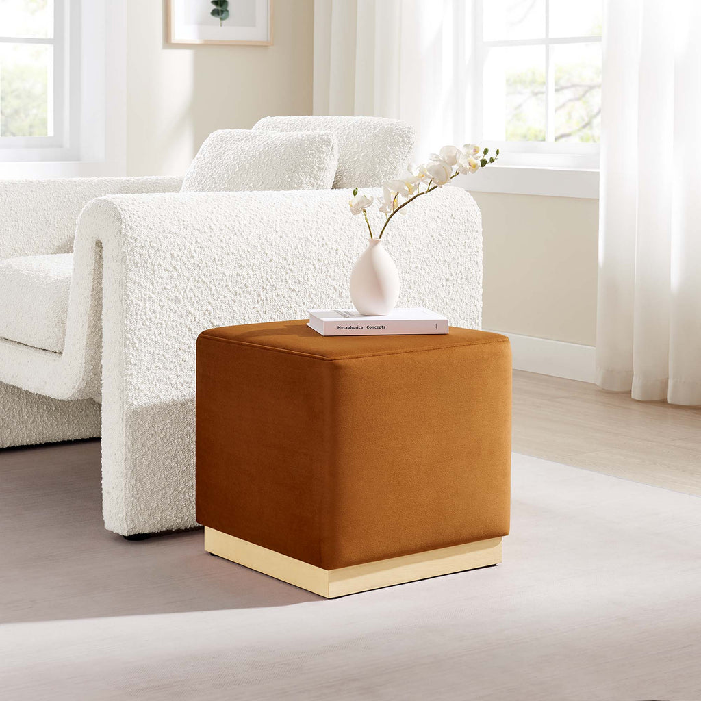 Tilden 17" Square Performance Velvet Upholstered Ottoman - Rust Natural