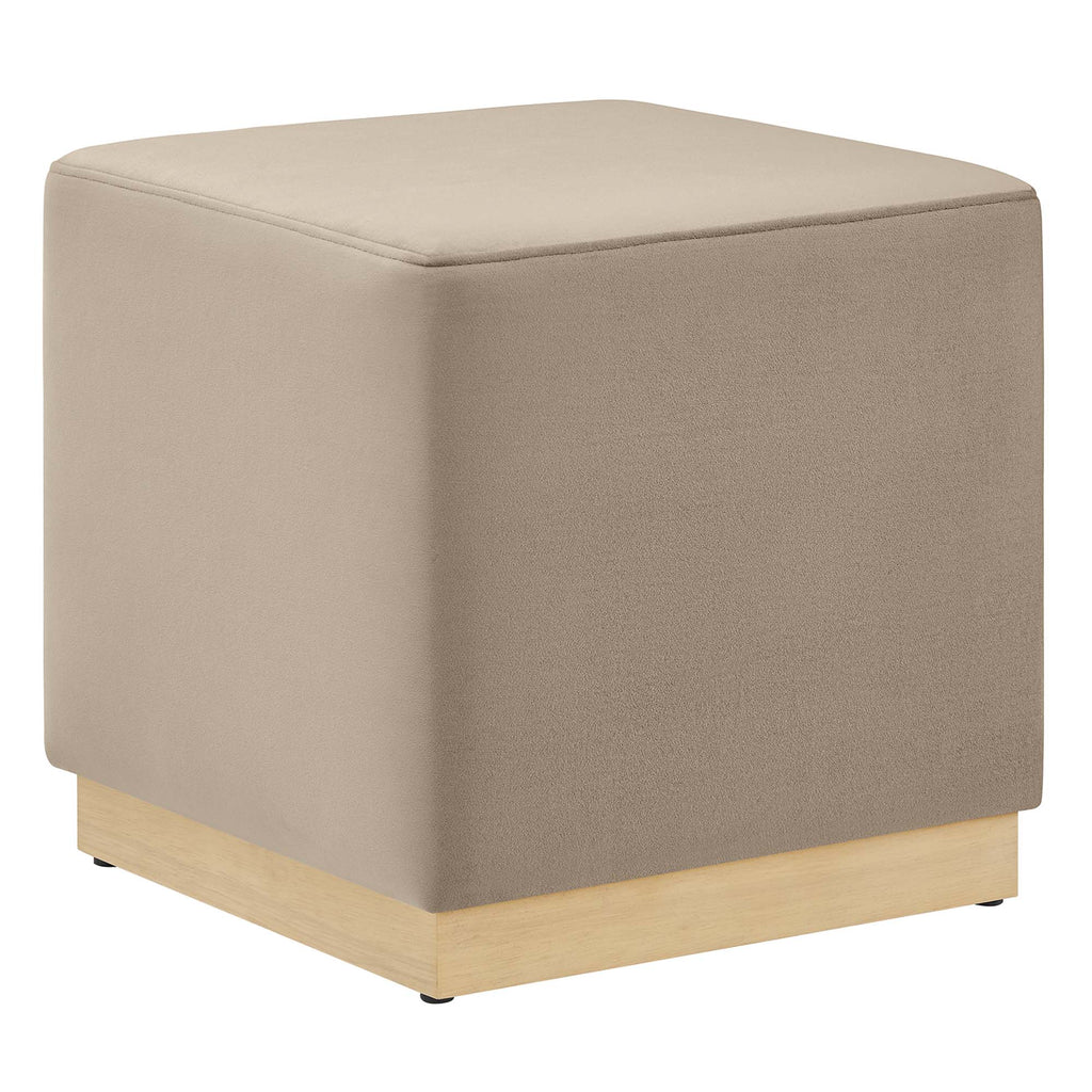 Tilden 17" Square Performance Velvet Upholstered Ottoman - Taupe Natural