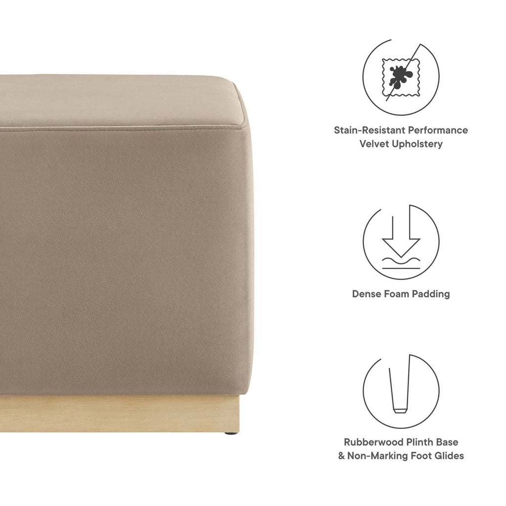 Tilden 17" Square Performance Velvet Upholstered Ottoman - Taupe Natural