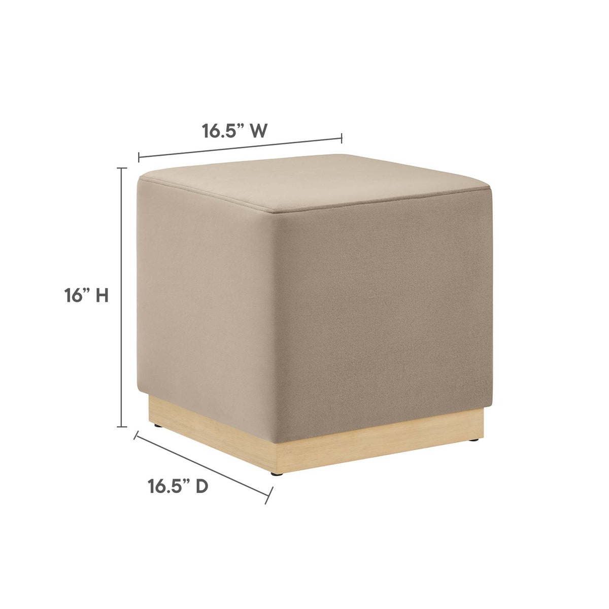 Tilden 17" Square Performance Velvet Upholstered Ottoman - Taupe Natural