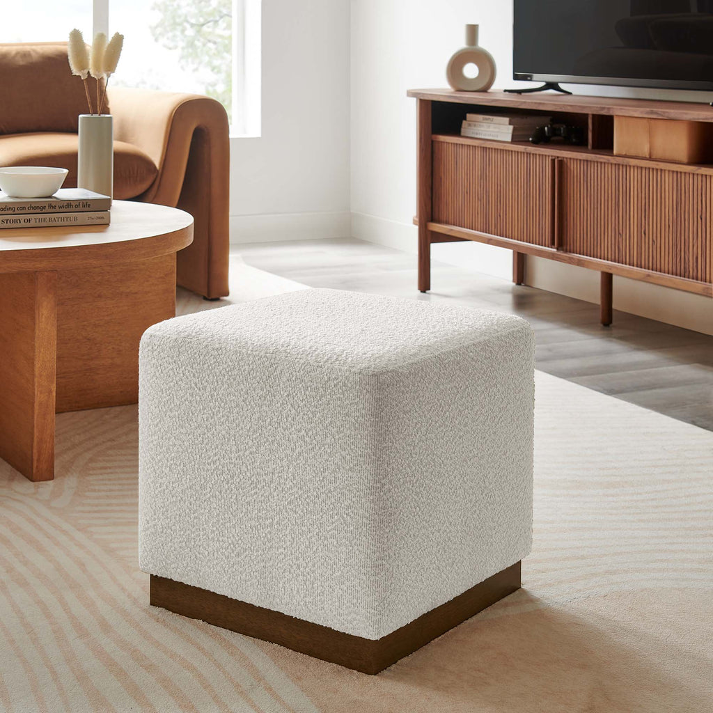 Tilden 17" Square Boucle Upholstered Ottoman - Cloud Walnut