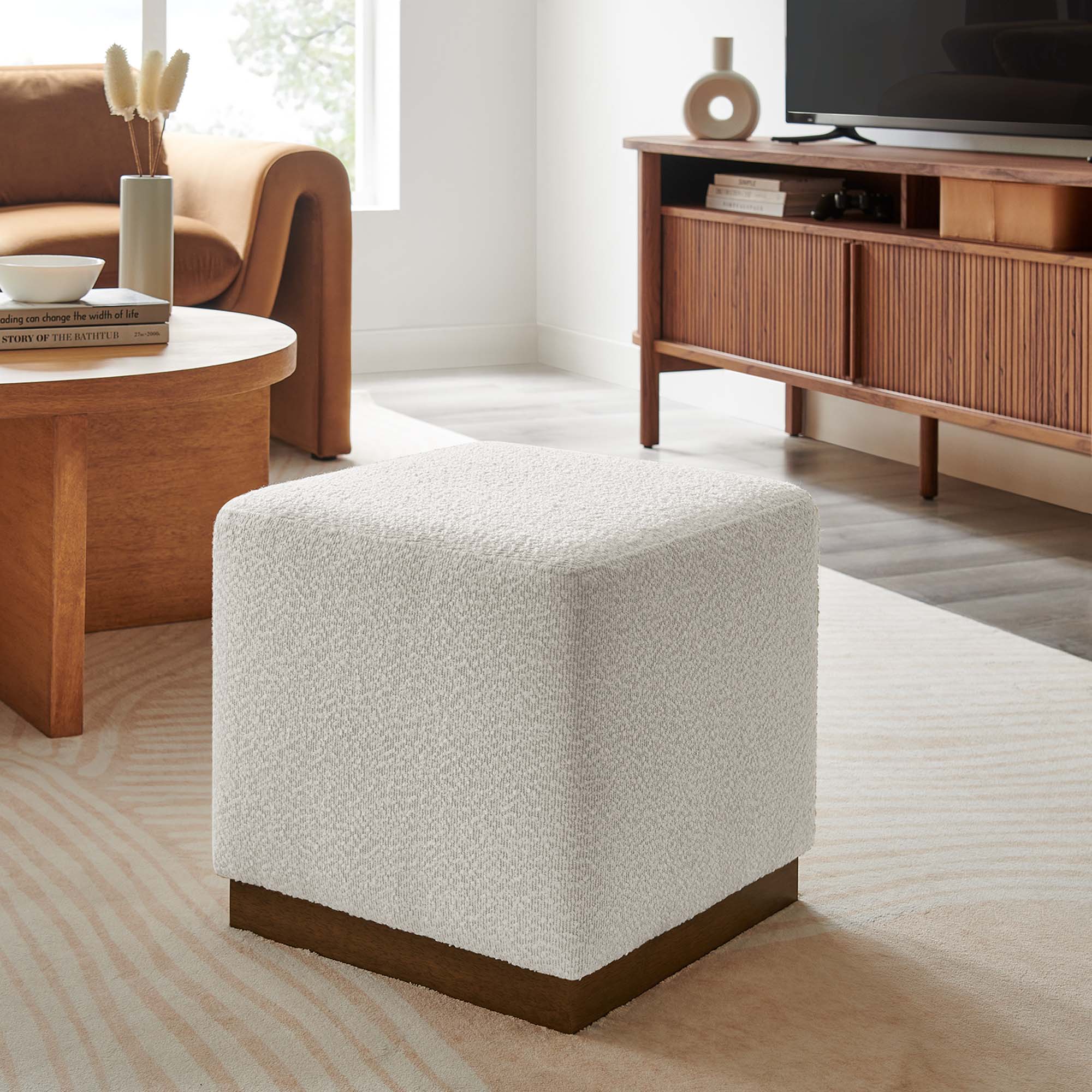 Tilden 17" Square Boucle Upholstered Ottoman - Cloud Walnut