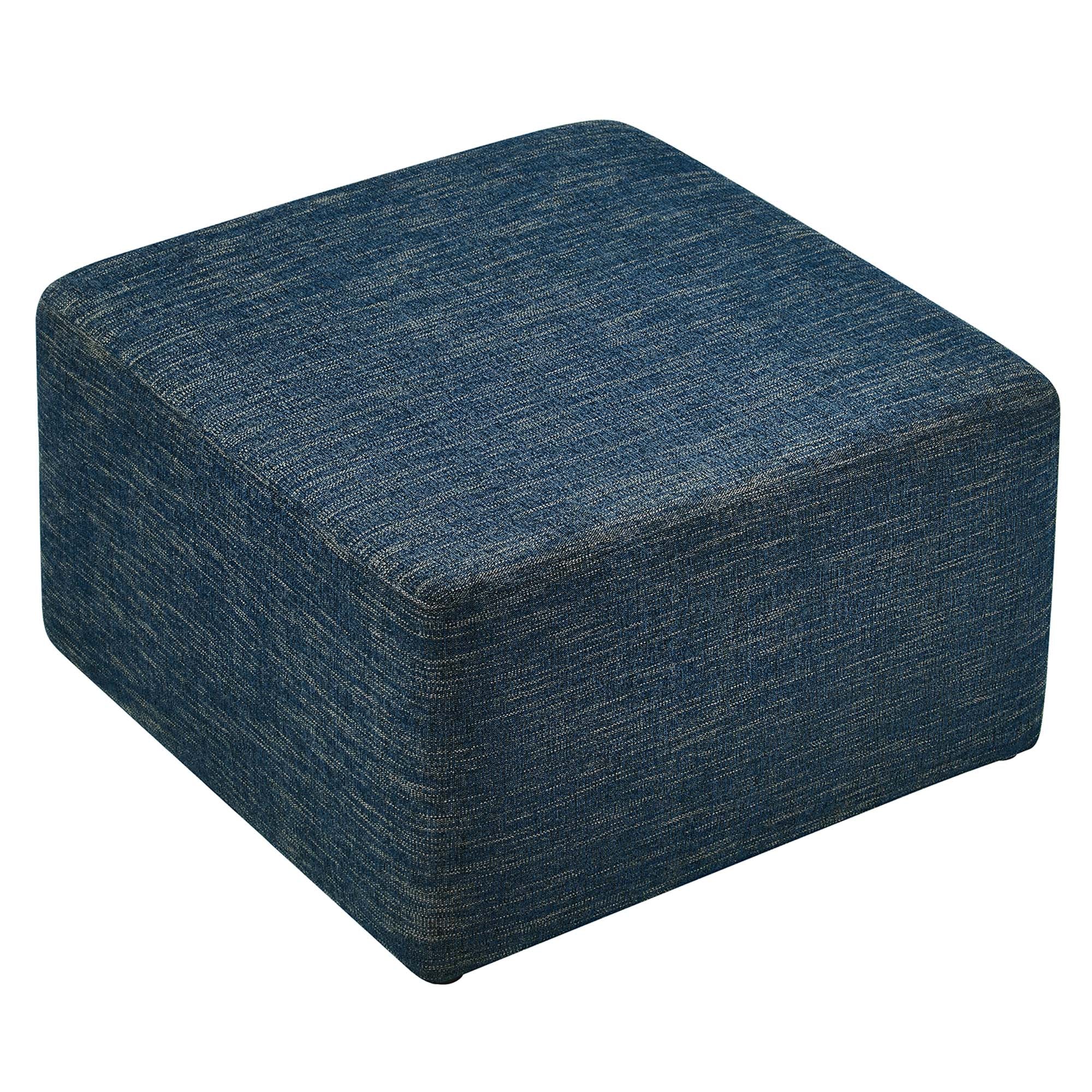 Callum Large 28" Square Woven Heathered Fabric Upholstered Ottoman - Heathered Weave Azure