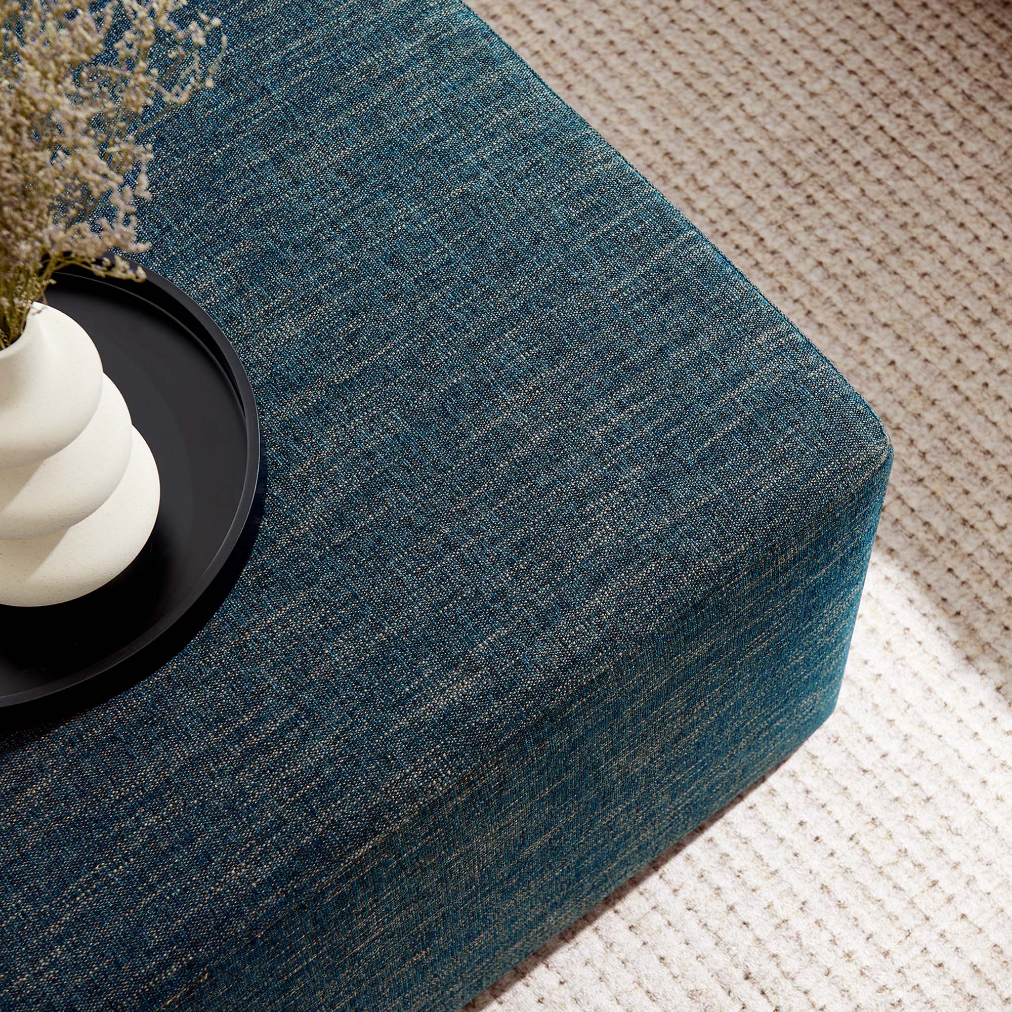 Callum Large 28" Square Woven Heathered Fabric Upholstered Ottoman - Heathered Weave Azure