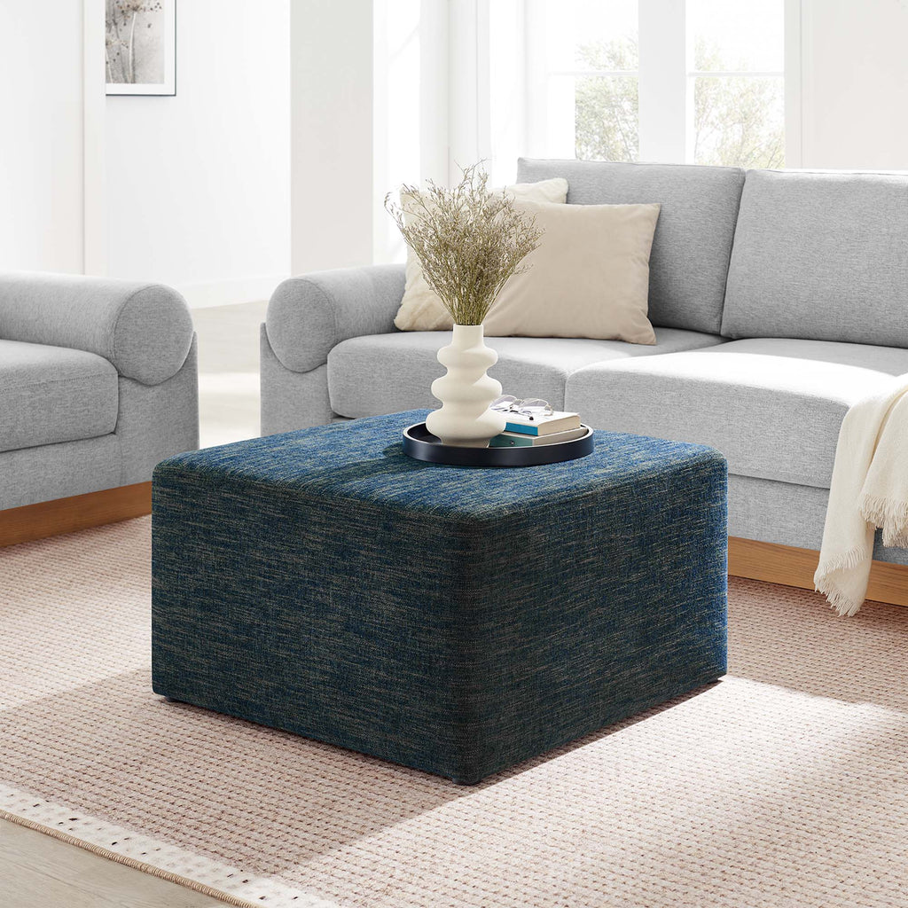 Callum Large 28" Square Woven Heathered Fabric Upholstered Ottoman - Heathered Weave Azure