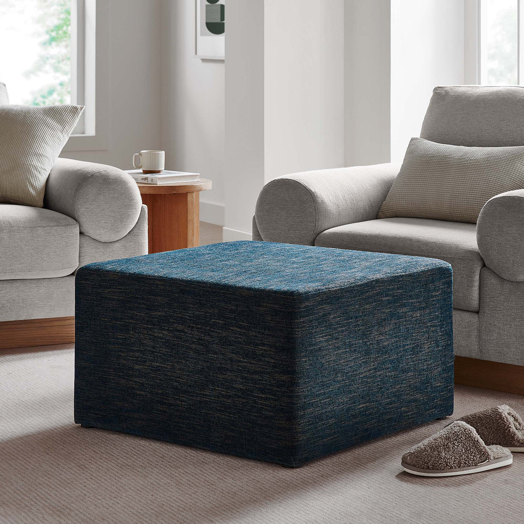 Callum Large 28" Square Woven Heathered Fabric Upholstered Ottoman - Heathered Weave Azure
