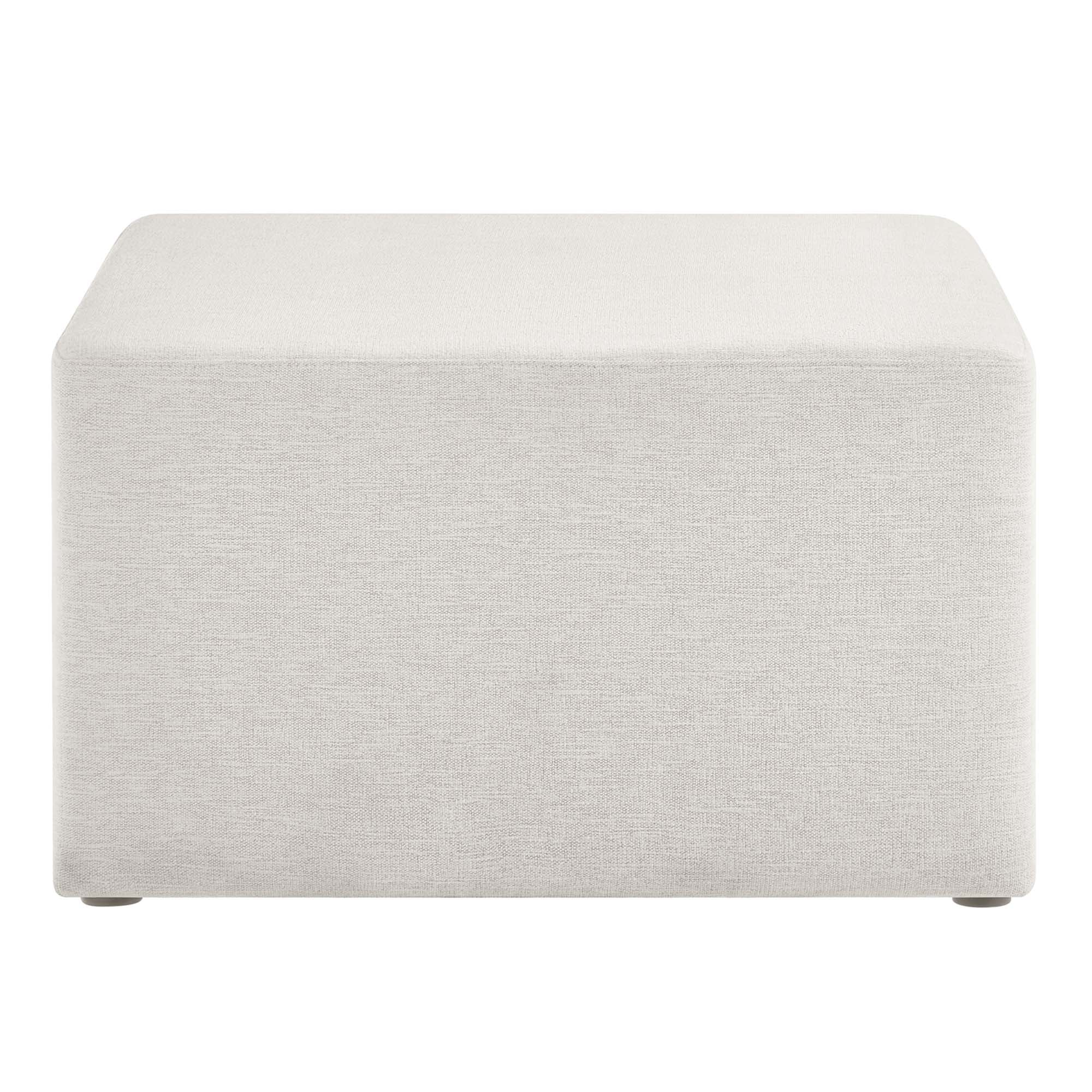 Callum Large 28" Square Woven Heathered Fabric Upholstered Ottoman - Heathered Weave Ivory