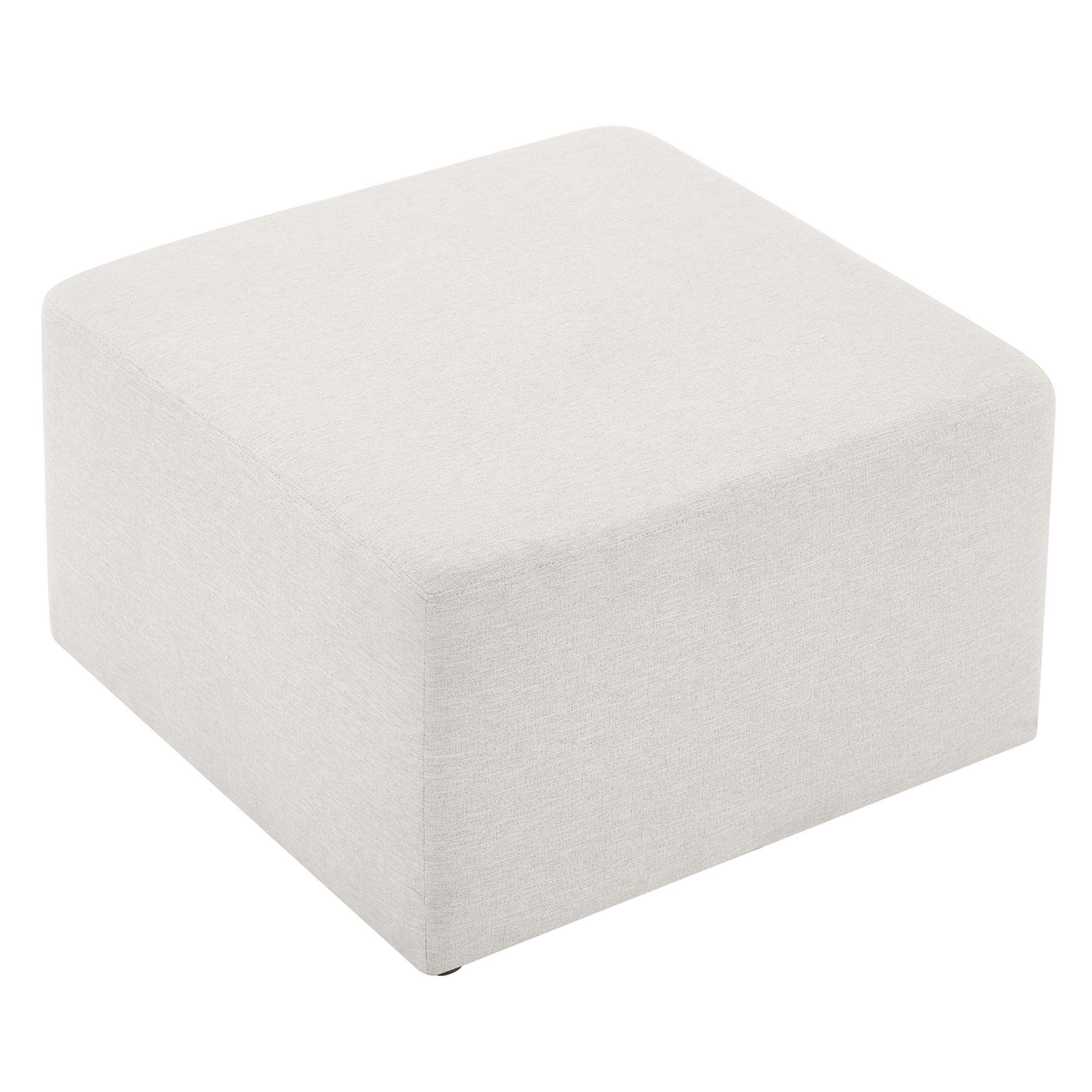 Callum Large 28" Square Woven Heathered Fabric Upholstered Ottoman - Heathered Weave Ivory
