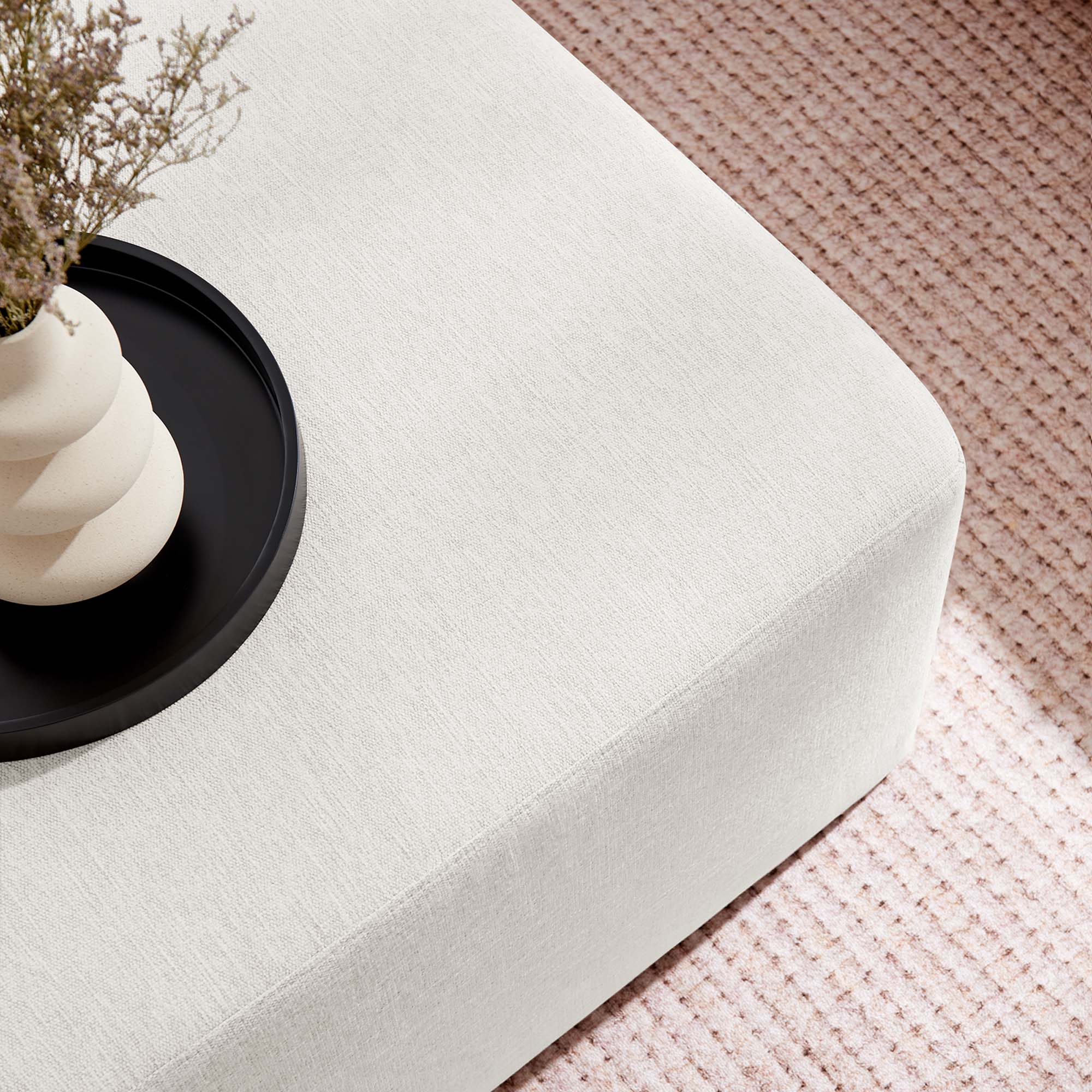 Callum Large 28" Square Woven Heathered Fabric Upholstered Ottoman - Heathered Weave Ivory