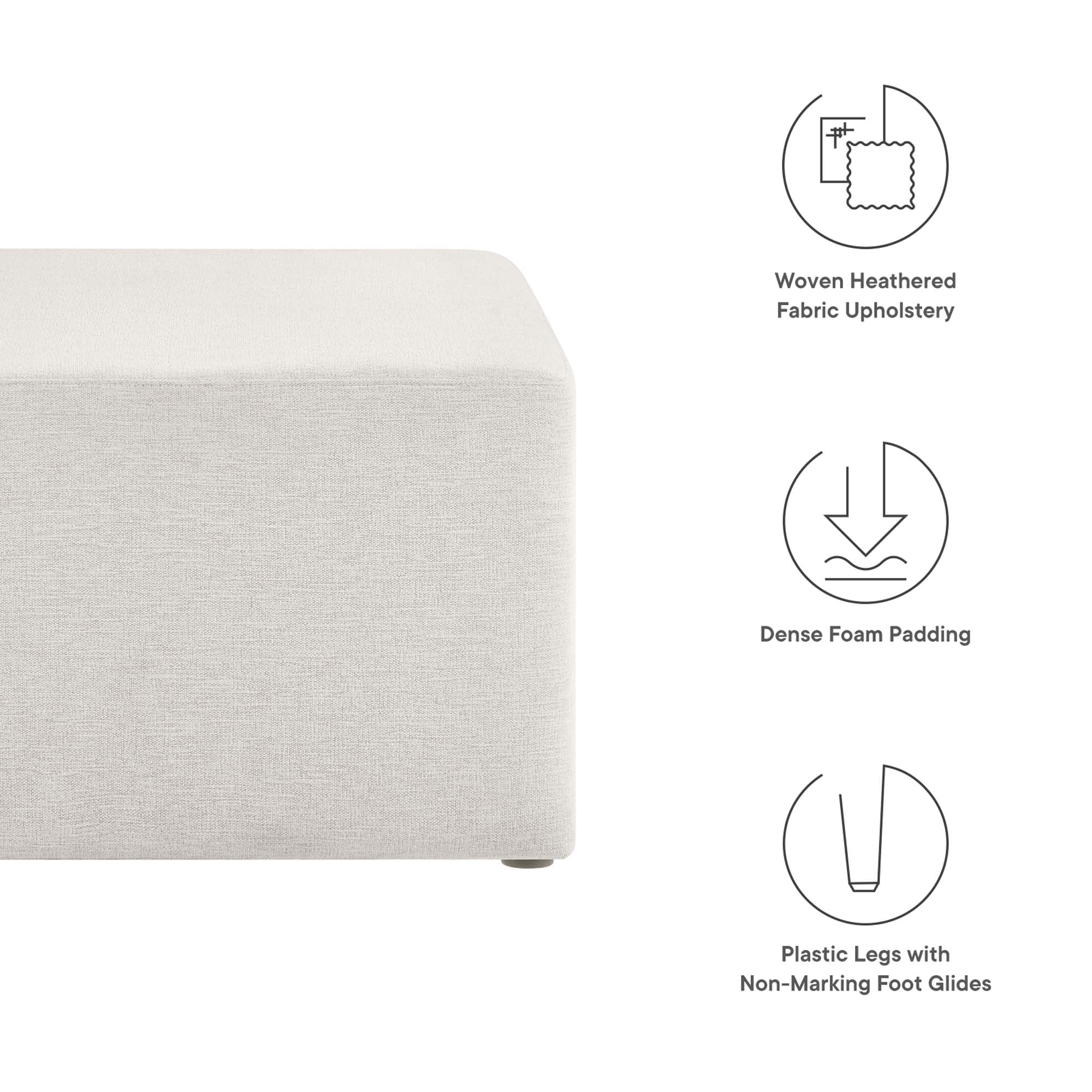 Callum Large 28" Square Woven Heathered Fabric Upholstered Ottoman - Heathered Weave Ivory