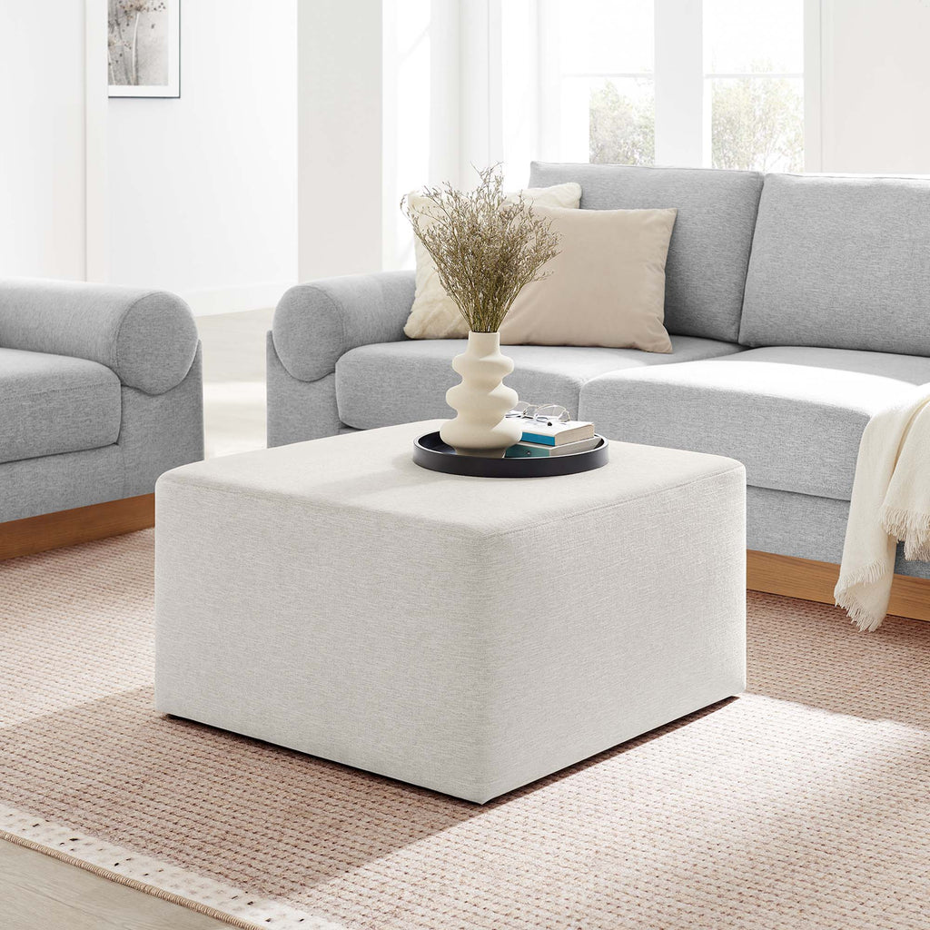 Callum Large 28" Square Woven Heathered Fabric Upholstered Ottoman - Heathered Weave Ivory