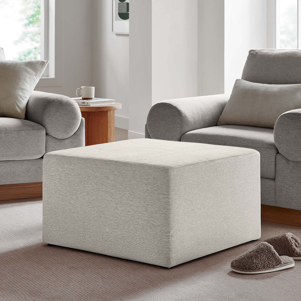 Callum Large 28" Square Woven Heathered Fabric Upholstered Ottoman - Heathered Weave Ivory
