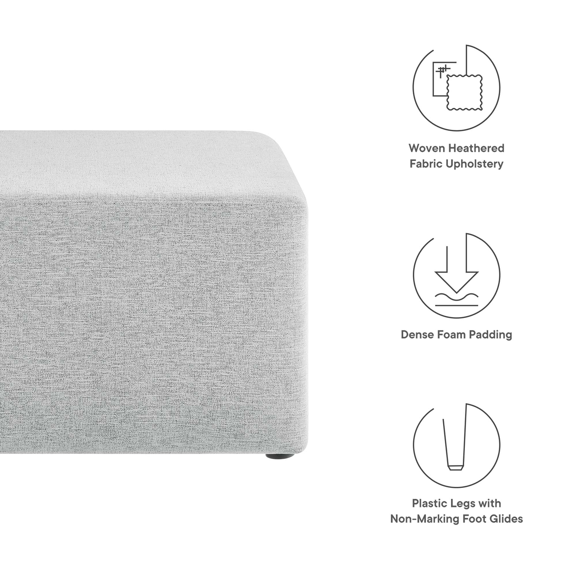 Callum Large 28" Square Woven Heathered Fabric Upholstered Ottoman - Heathered Weave Light Gray