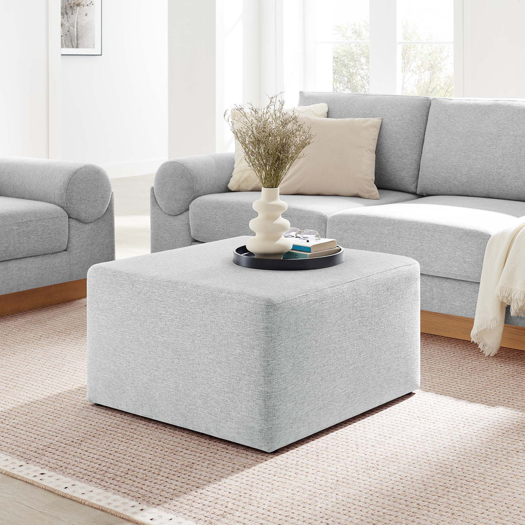 Callum Large 28" Square Woven Heathered Fabric Upholstered Ottoman - Heathered Weave Light Gray