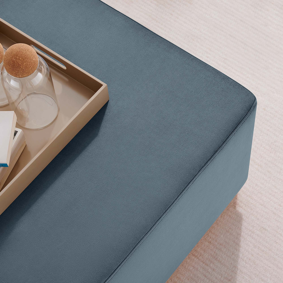 Tilden Large 28" Square Performance Velvet Upholstered Ottoman - Cadet Blue Natural