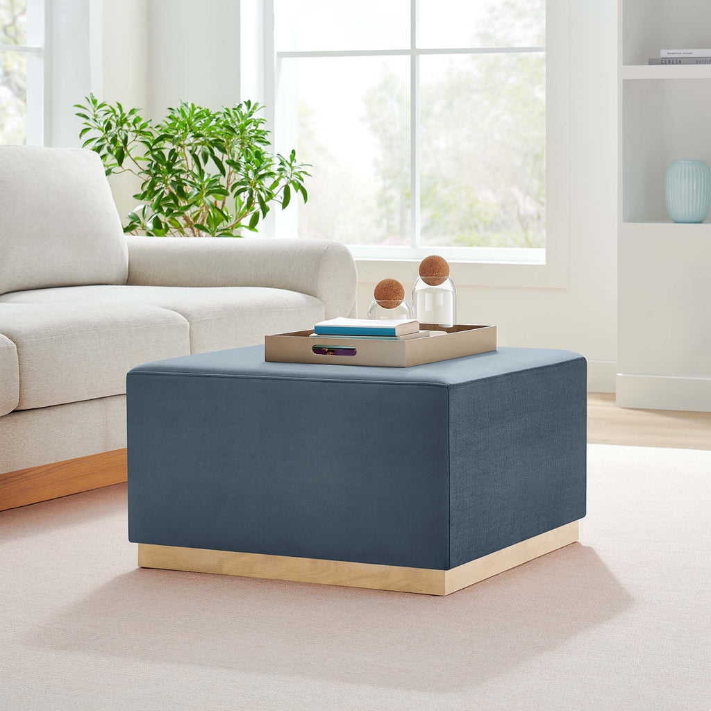 Tilden Large 28" Square Performance Velvet Upholstered Ottoman - Cadet Blue Natural