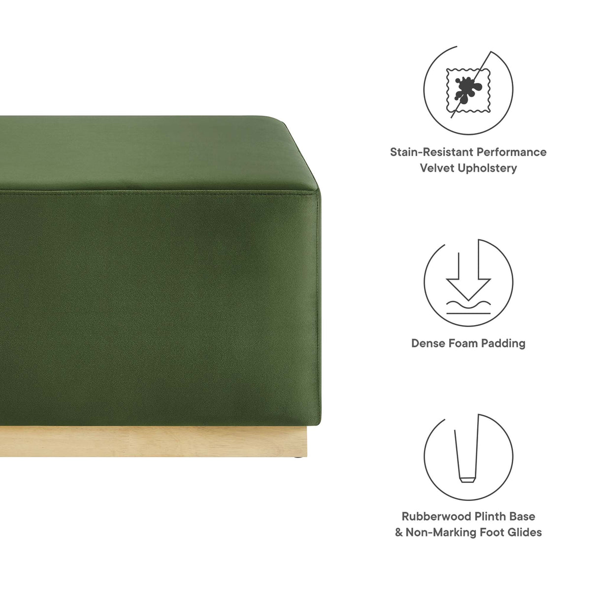 Tilden Large 28" Square Performance Velvet Upholstered Ottoman - Moss Green Natural