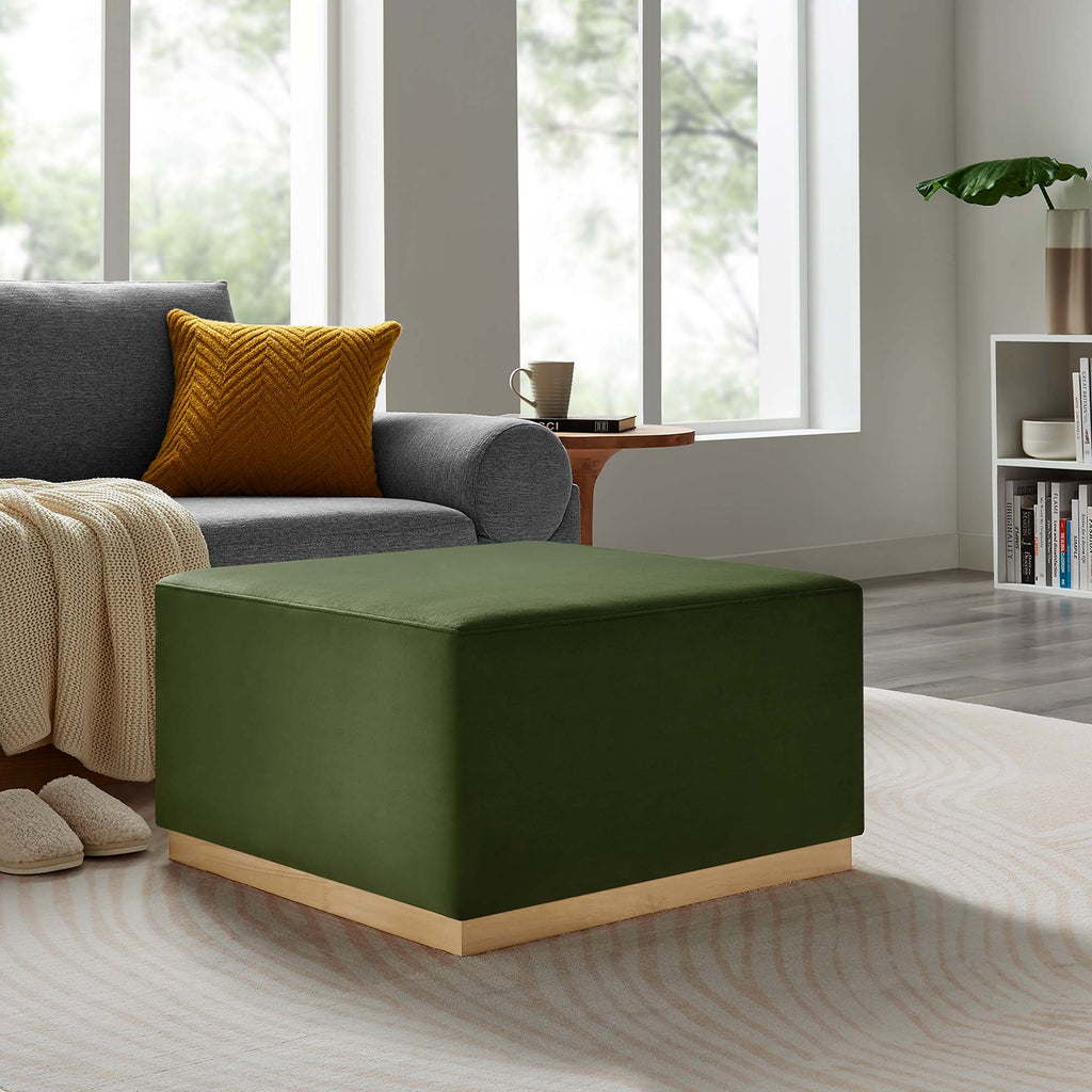 Tilden Large 28" Square Performance Velvet Upholstered Ottoman - Moss Green Natural