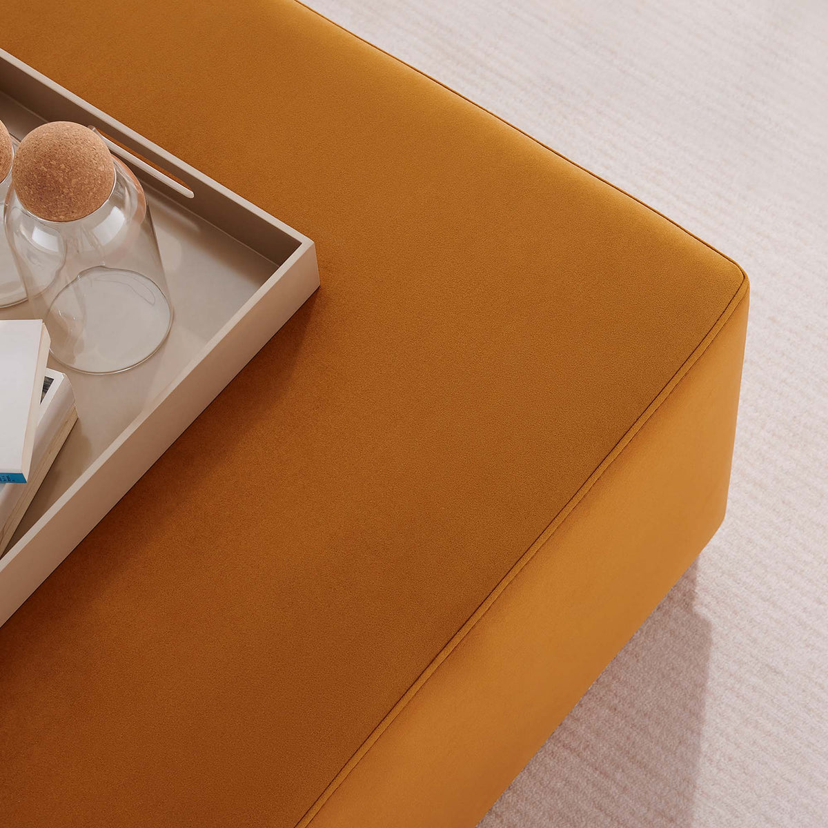 Tilden Large 28" Square Performance Velvet Upholstered Ottoman - Rust Natural