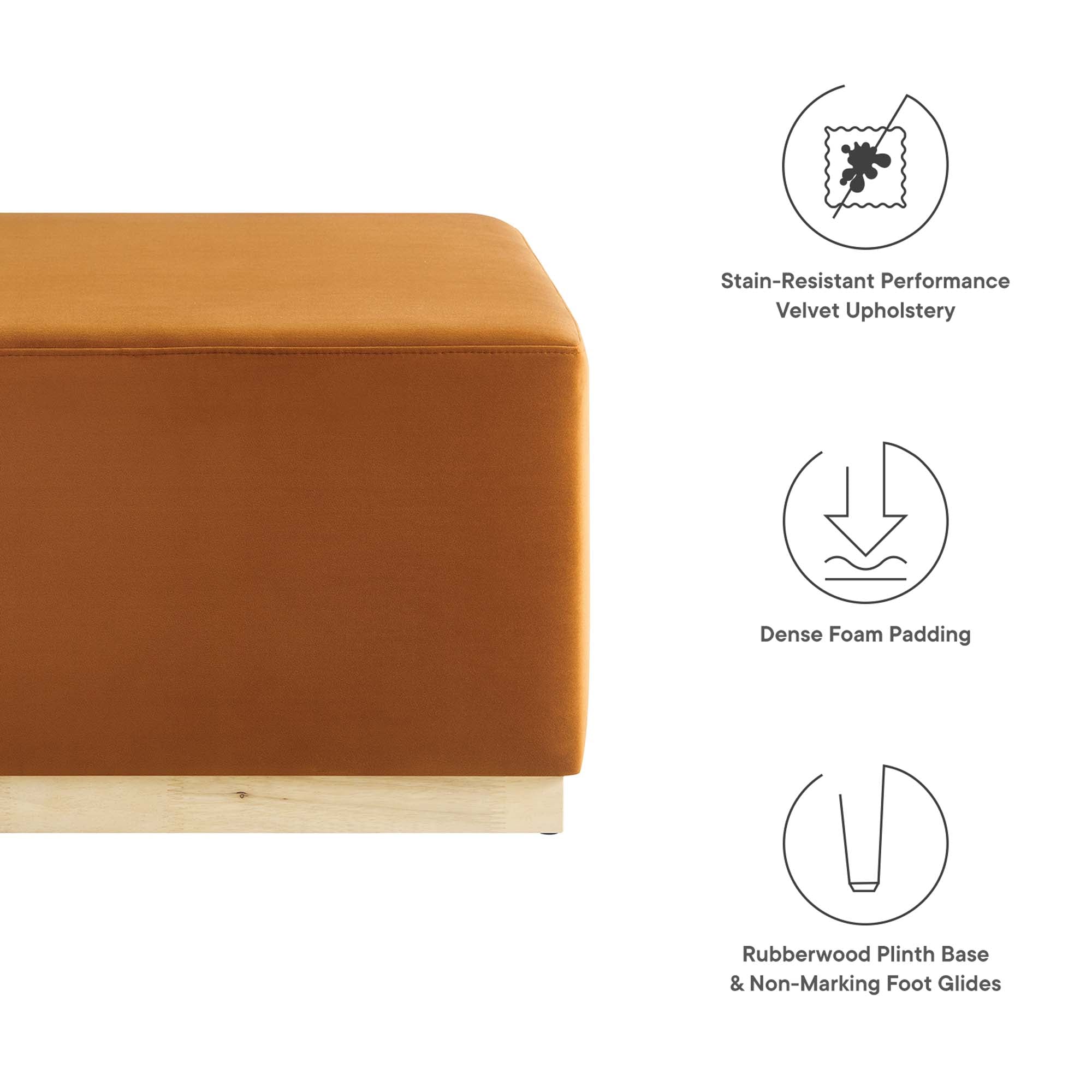 Tilden Large 28" Square Performance Velvet Upholstered Ottoman - Rust Natural