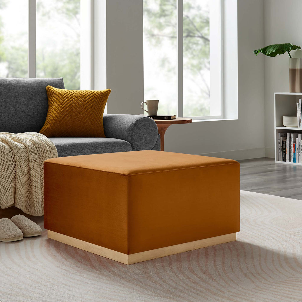 Tilden Large 28" Square Performance Velvet Upholstered Ottoman - Rust Natural
