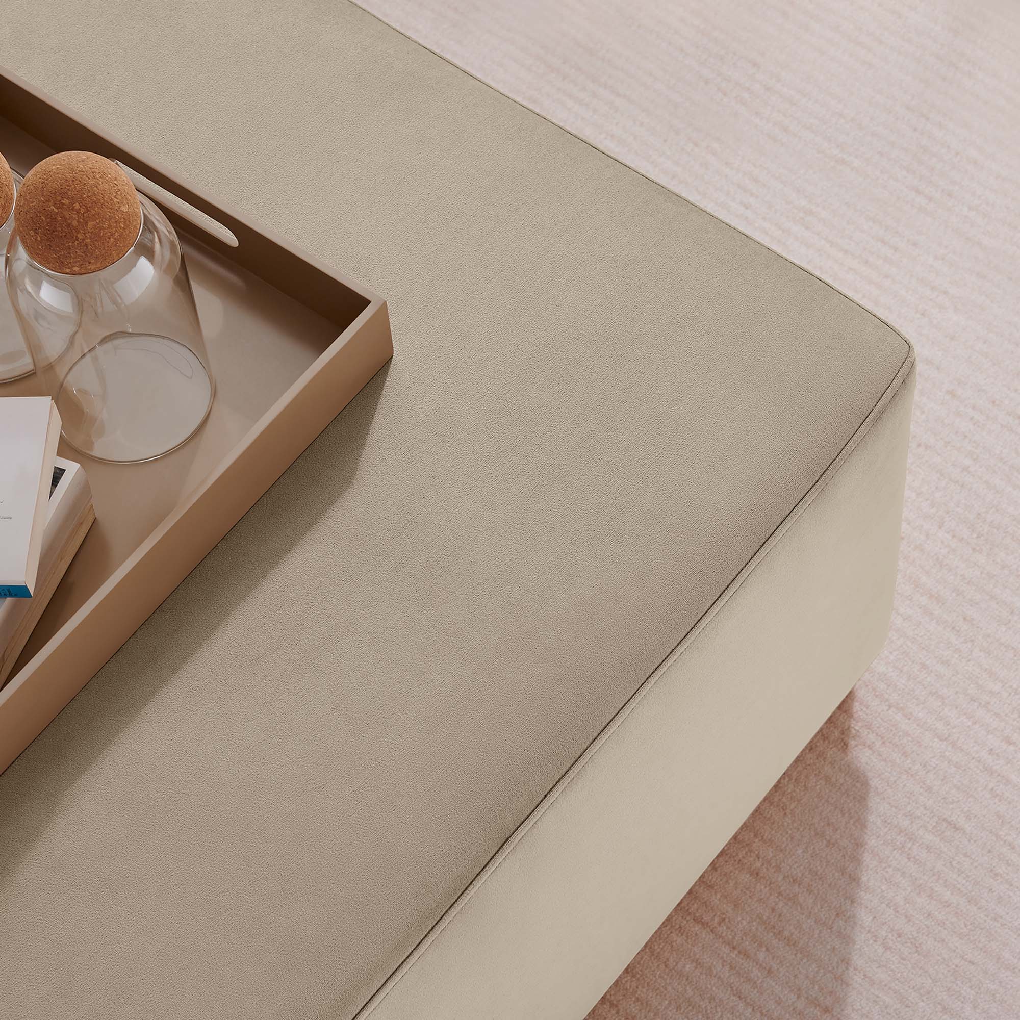 Tilden Large 28" Square Performance Velvet Upholstered Ottoman - Taupe Natural