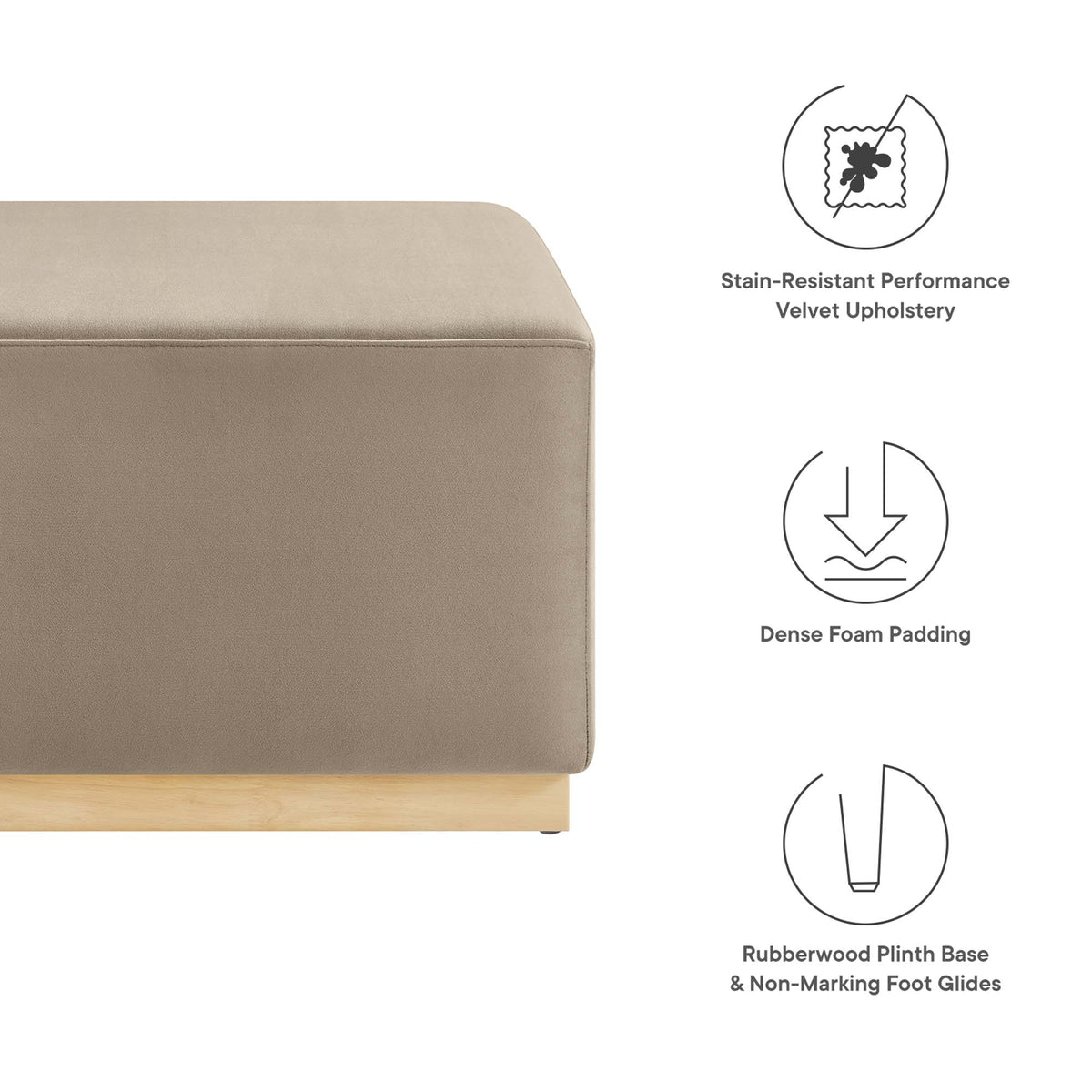 Tilden Large 28" Square Performance Velvet Upholstered Ottoman - Taupe Natural