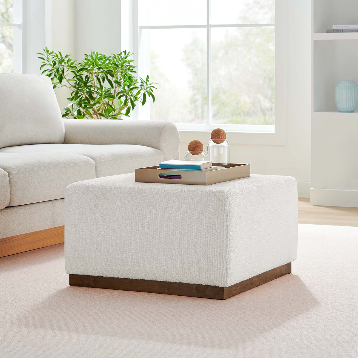 Tilden Large 28" Square Boucle Upholstered Ottoman - Cloud Walnut