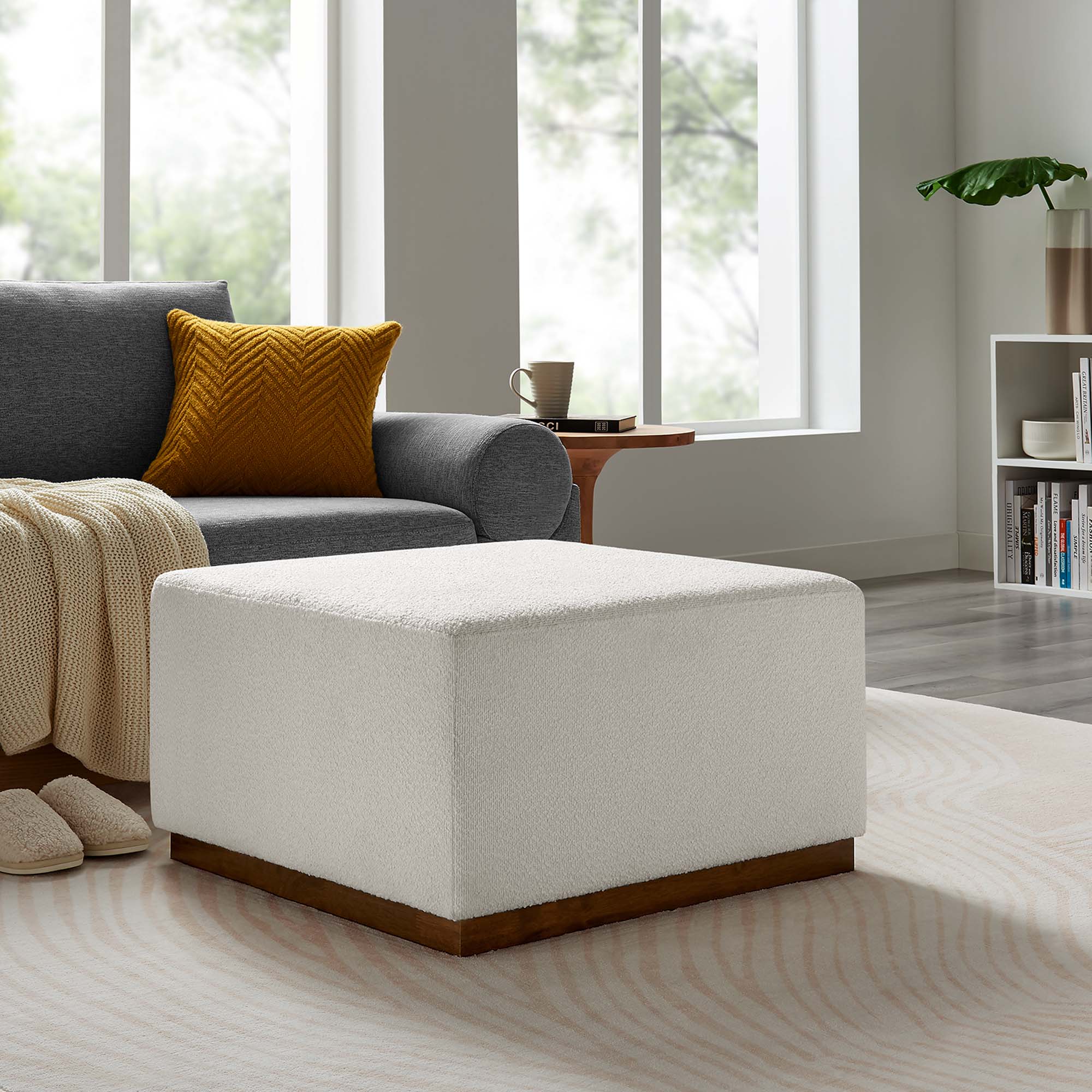 Tilden Large 28" Square Boucle Upholstered Ottoman - Cloud Walnut