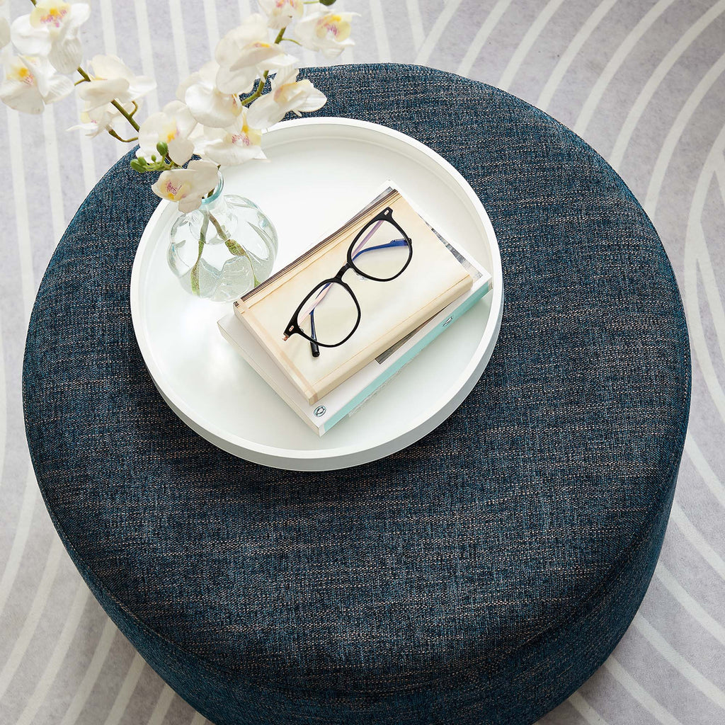Callum Large 23" Round Woven Heathered Fabric Upholstered Ottoman - Heathered Weave Azure