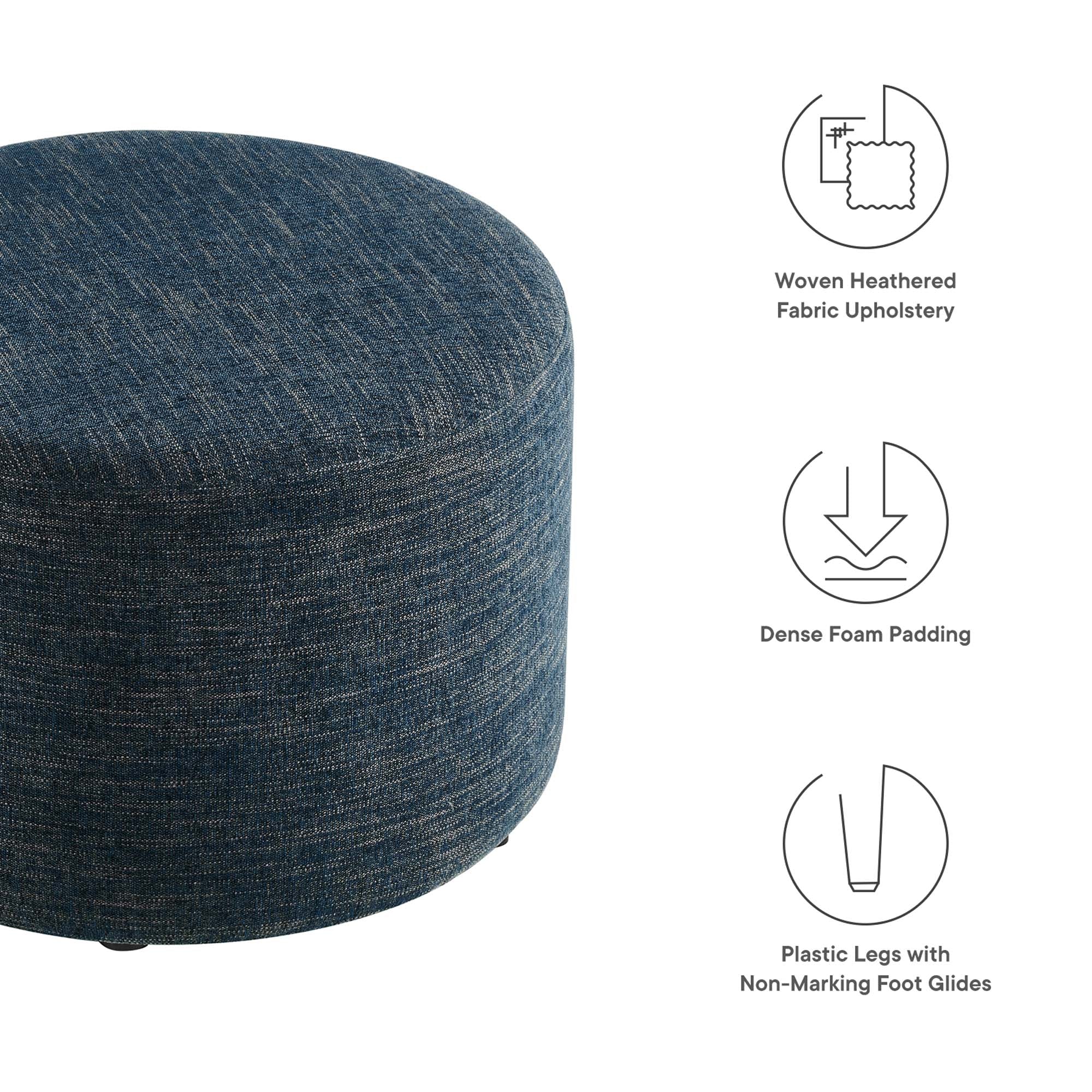 Callum Large 23" Round Woven Heathered Fabric Upholstered Ottoman - Heathered Weave Azure