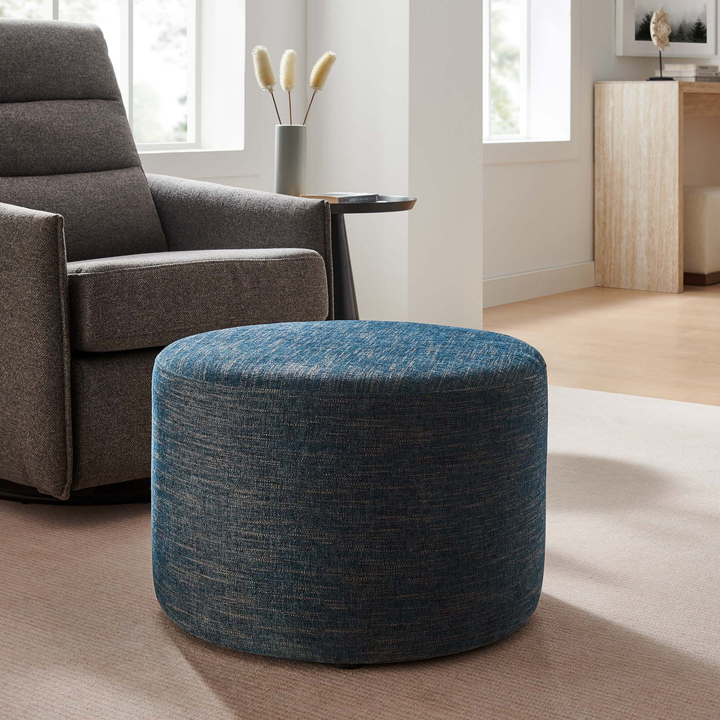 Callum Large 23" Round Woven Heathered Fabric Upholstered Ottoman - Heathered Weave Azure