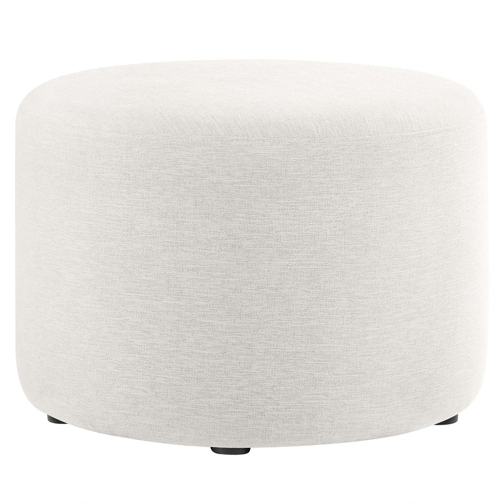 Callum Large 23" Round Woven Heathered Fabric Upholstered Ottoman - Heathered Weave Ivory