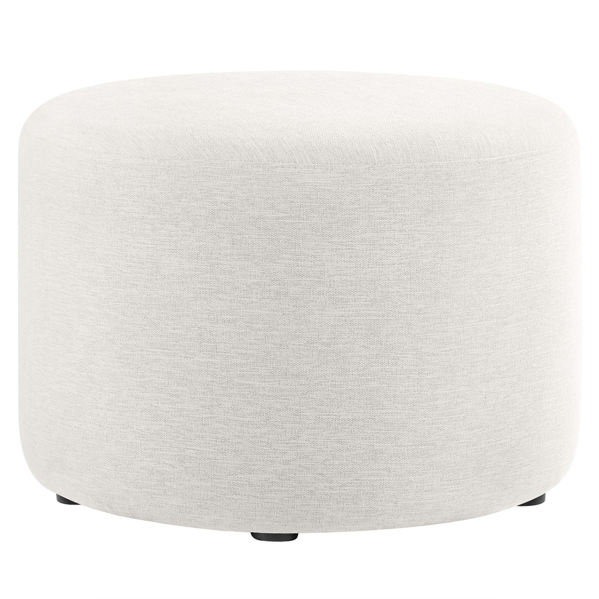 Callum Large 23" Round Woven Heathered Fabric Upholstered Ottoman - Heathered Weave Ivory