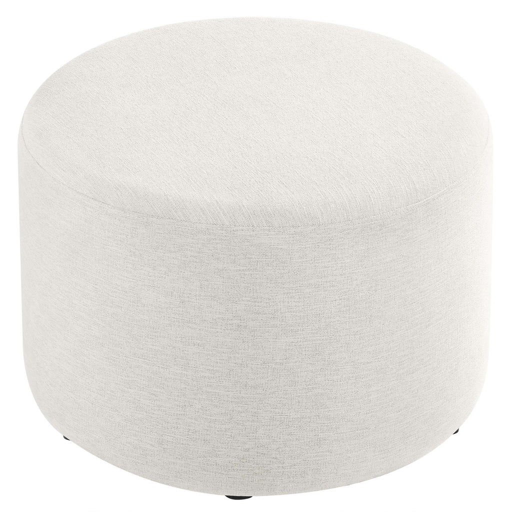 Callum Large 23" Round Woven Heathered Fabric Upholstered Ottoman - Heathered Weave Ivory